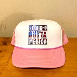 Pink Straight Outta America Adjustable Mesh Back Trucker Style Hat